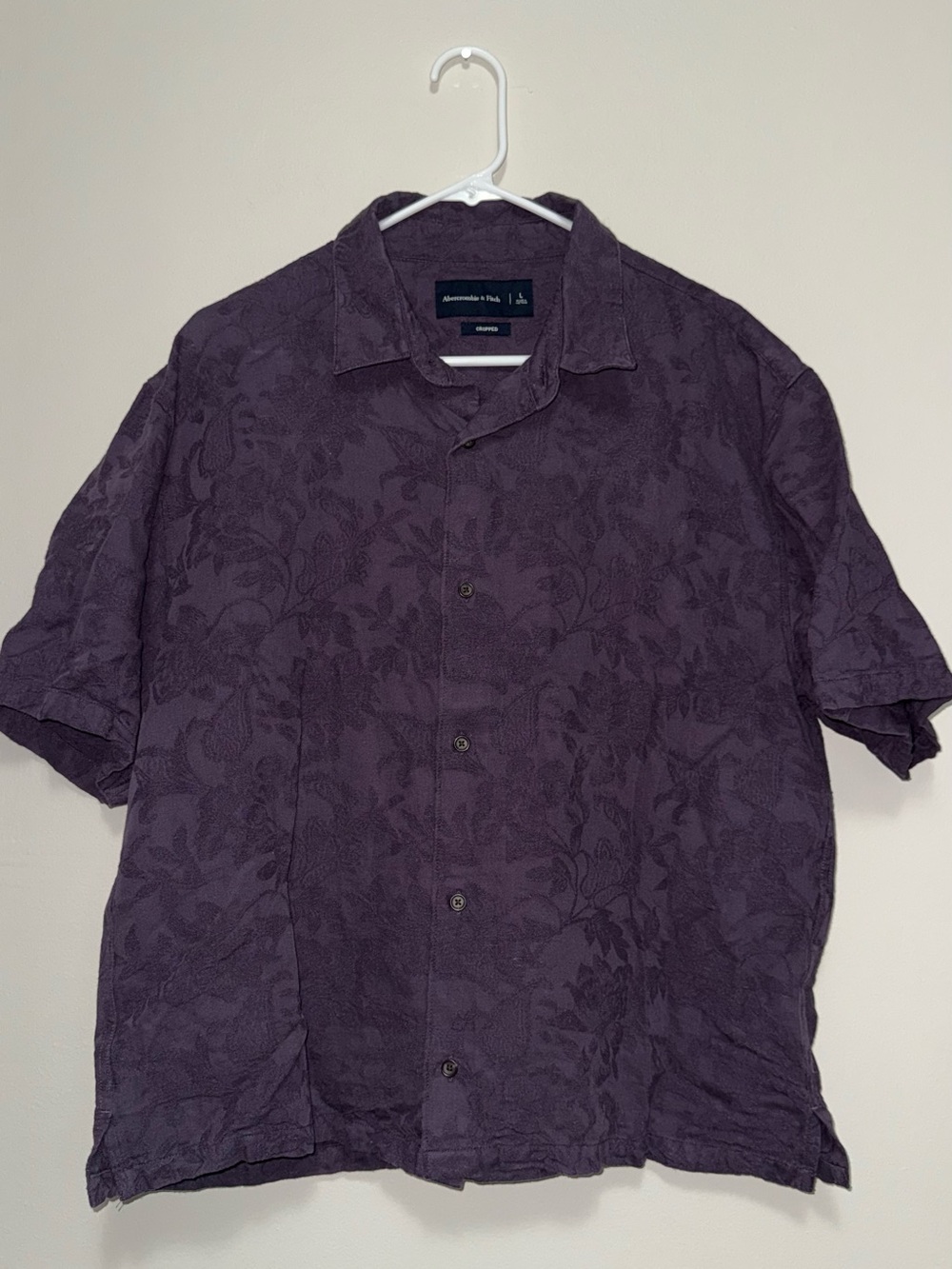 Abercrombie & Fitch Cropped Purple Floral Short-Sleeve Button-Down Shirt